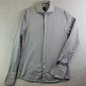 Hugo Boss Shirt Mens 15 3/4 40 Gray Striped Yacob Cuff Link Sleeve Collar Stays